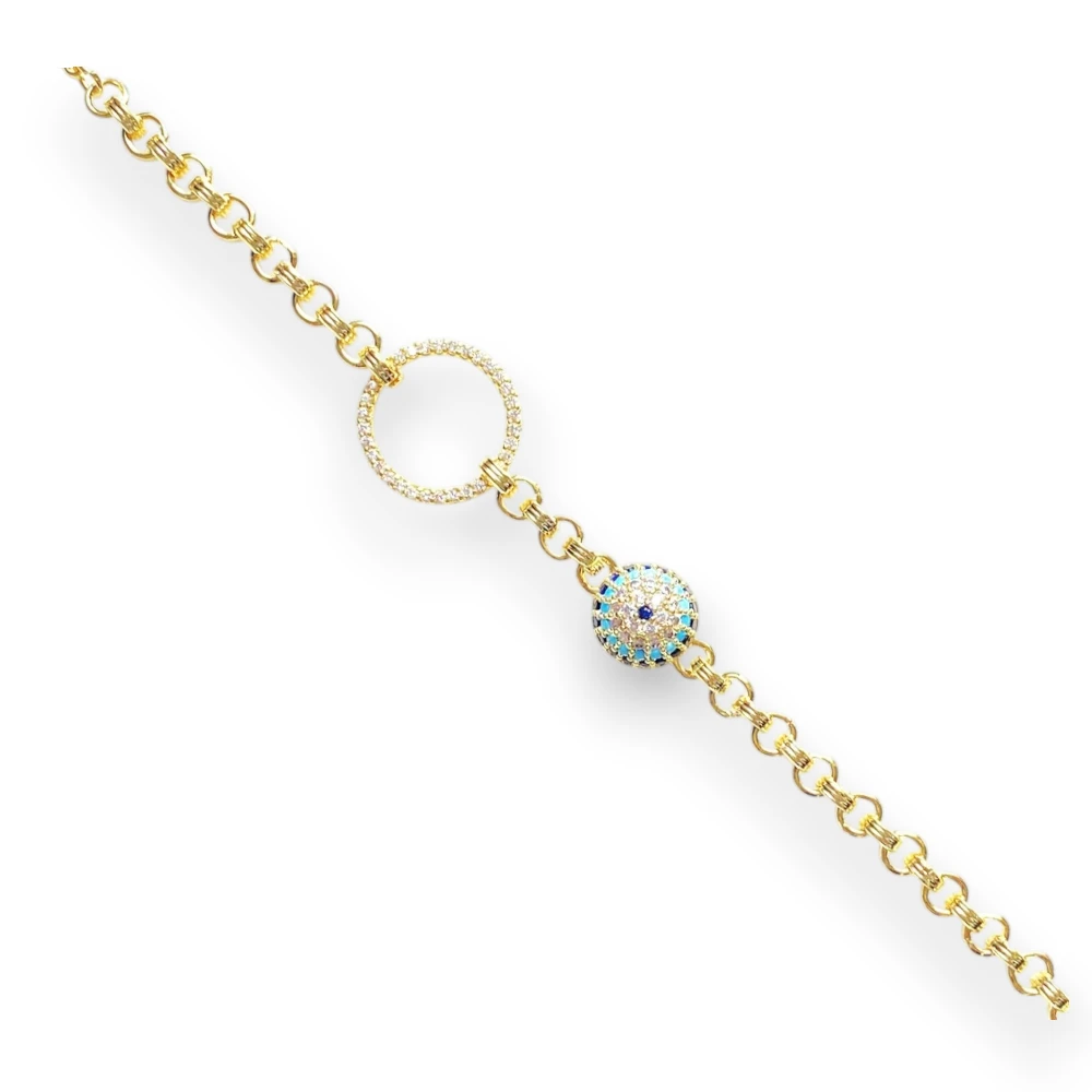 Taşlı Halka Detaylı Yarım Nazar Boncuklu Zincir Bileklik