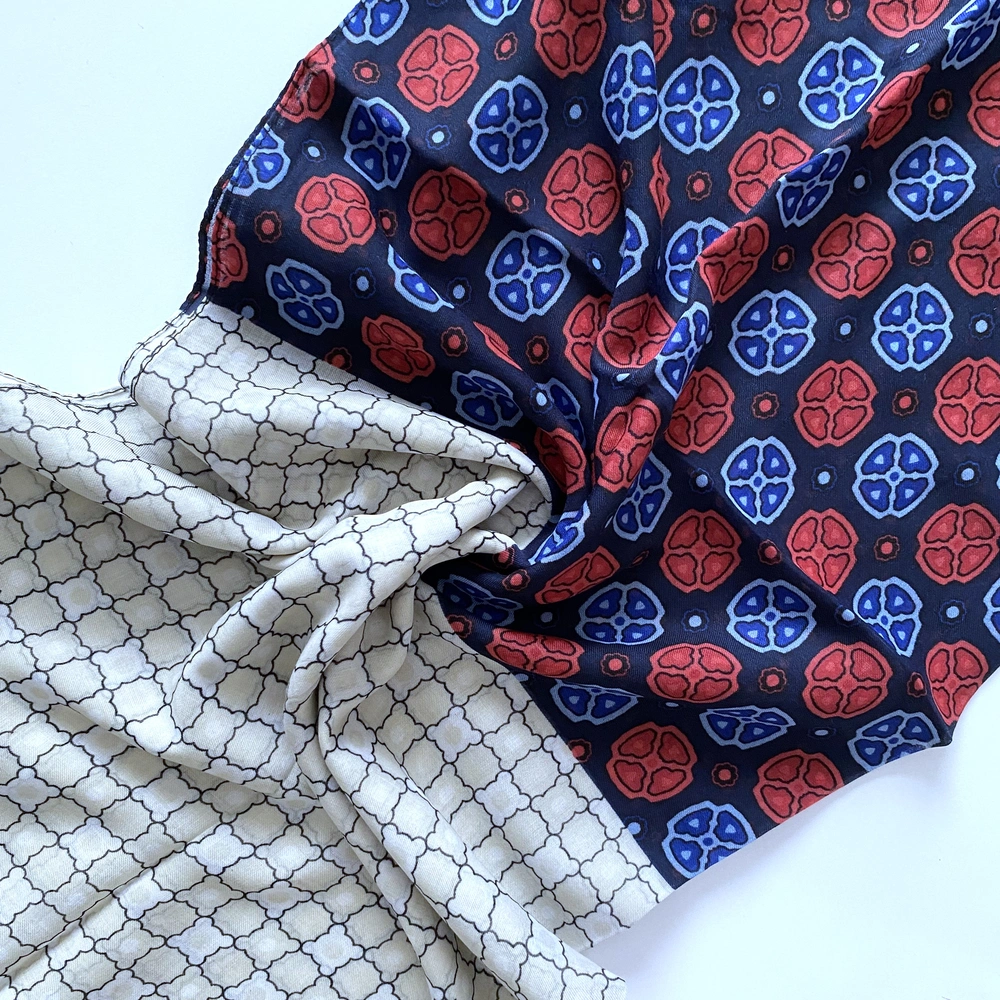 Geometrik-Floral Desen Çift Renk Pamuklu Şal